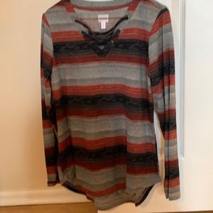 Gray, Red and Black Top